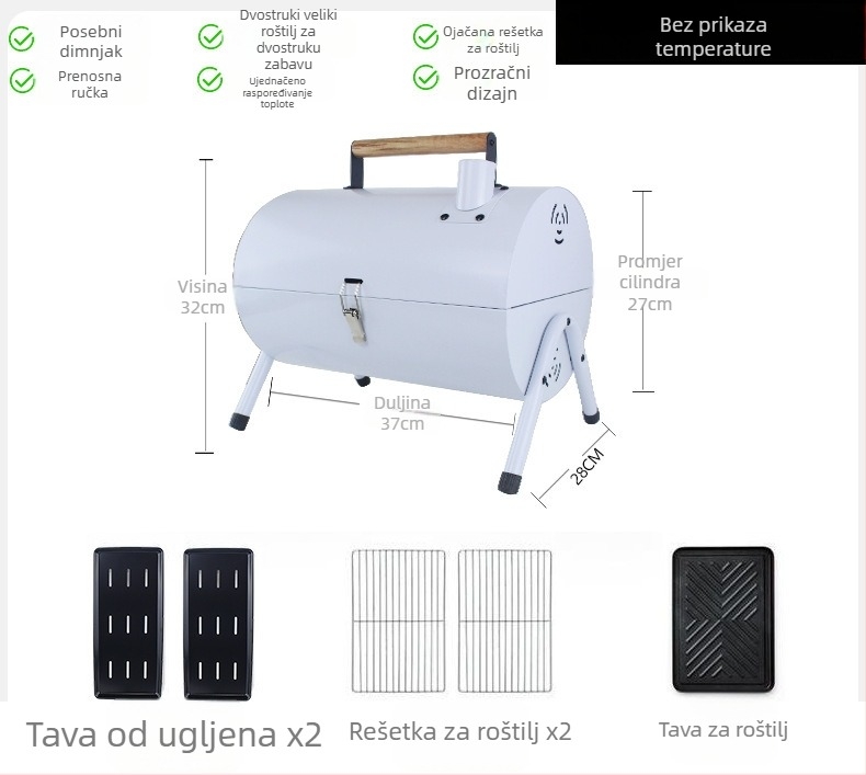 Dvostruka pladnja za roštilj od karbonskog čelika, prijenosna, sklopiva za kampiranje (prženje i pečenje, 4,2 kg, 3–5 porcija)