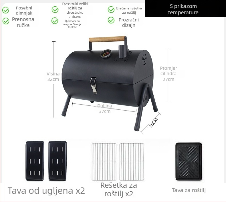 Dvostruka pladnja za roštilj od karbonskog čelika, prijenosna, sklopiva za kampiranje (prženje i pečenje, 4,2 kg, 3–5 porcija)