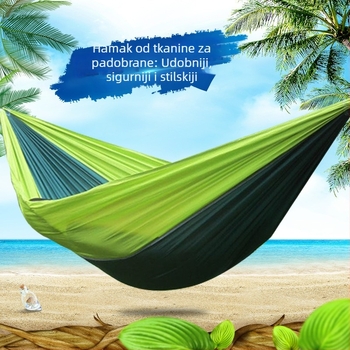 Hamak od platna za padobran, za vanjsku upotrebu, lagan i prozračan, dvostrani hamak; 210T najlon, nosivost 300, težina 600 g