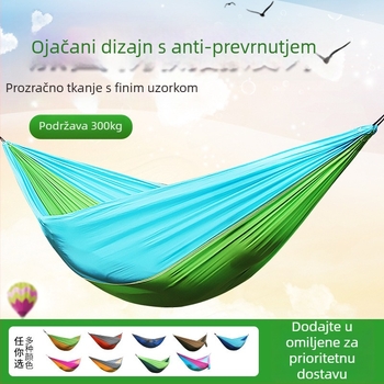 Hamak od platna za padobran, za vanjsku upotrebu, lagan i prozračan, dvostrani hamak; 210T najlon, nosivost 300, težina 600 g