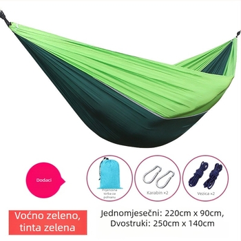 Hamak od platna za padobran, za vanjsku upotrebu, lagan i prozračan, dvostrani hamak; 210T najlon, nosivost 300, težina 600 g