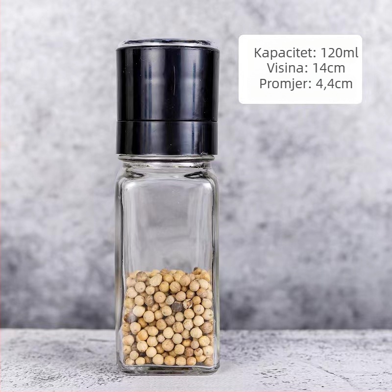 Kockasta posuda za začine s mlincem za papar, staklena konstrukcija, za čvrste začine, kućna upotreba, mogućnost tlačenja logotipa