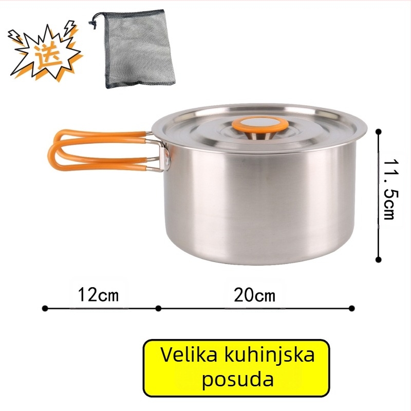 XLHW-156 Prijenosni set posuđa za kampiranje od nehrđajućeg čelika, s tavom, loncem i čajnikom za 3–7 osoba (stil matrjoška)