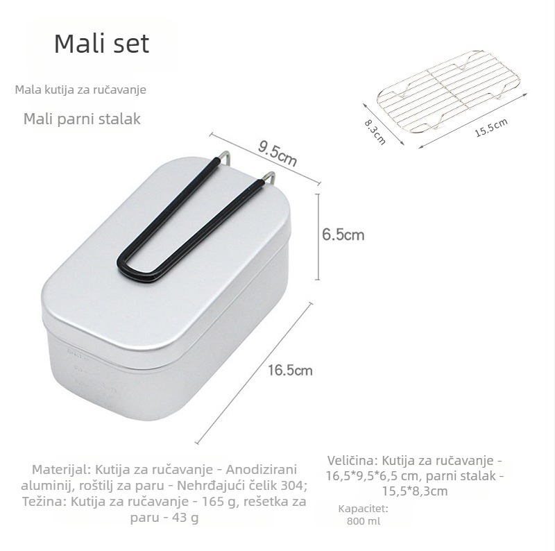 Kamp kuhinjska aluminijska kutija za ručak — prenosna, dvostruka upotreba, model 0585, težina 170 g, za 1–2 osobe, aluminijska legura