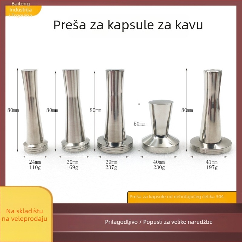 Mini alat za punjenje kapsula kave – tlačna šipka od nehrđajućeg čelika 304, 105 g, prilagodljiv logotip