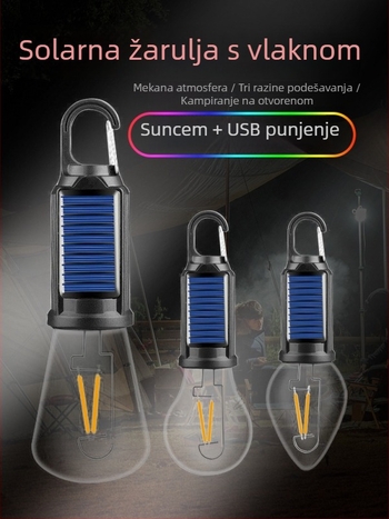 LED kamping lampu, solarno napajanje, 3.7V, 1W, prijenosna, gumb prekidač