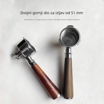 Portafilter bez dna 51mm, za dvije šalice, dvostruki izlaz, univerzalna kompatibilnost, nehrđajući čelik 304