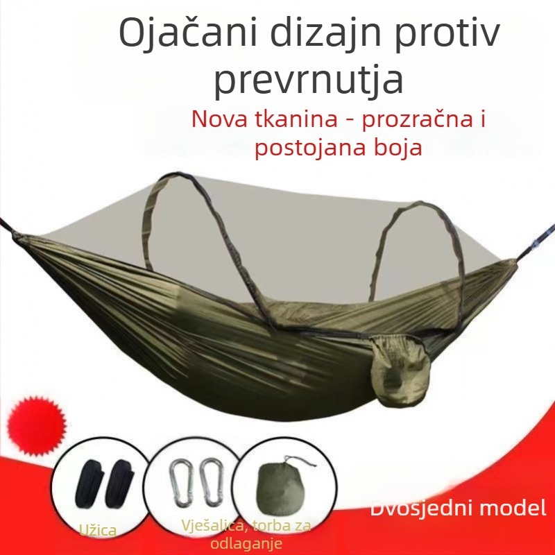 Hamak za kampiranje s mrežom protiv komaraca, brzo otvaranje, sa stalkom, padobransko platno, za jedno ili dvostruko