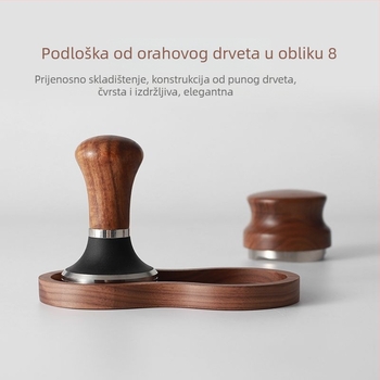 Set kavanskih pribora s okruglom osnovom od orahovog drveta, stalak za prašak i set za doziranje praška