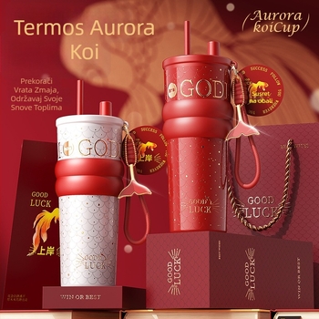Termos za kavu s keramičkim unutarnjim dijelom i slamkom, 316L nehrđajući čelik, velika kapaciteta, darovni paket za djevojke za završetak škole