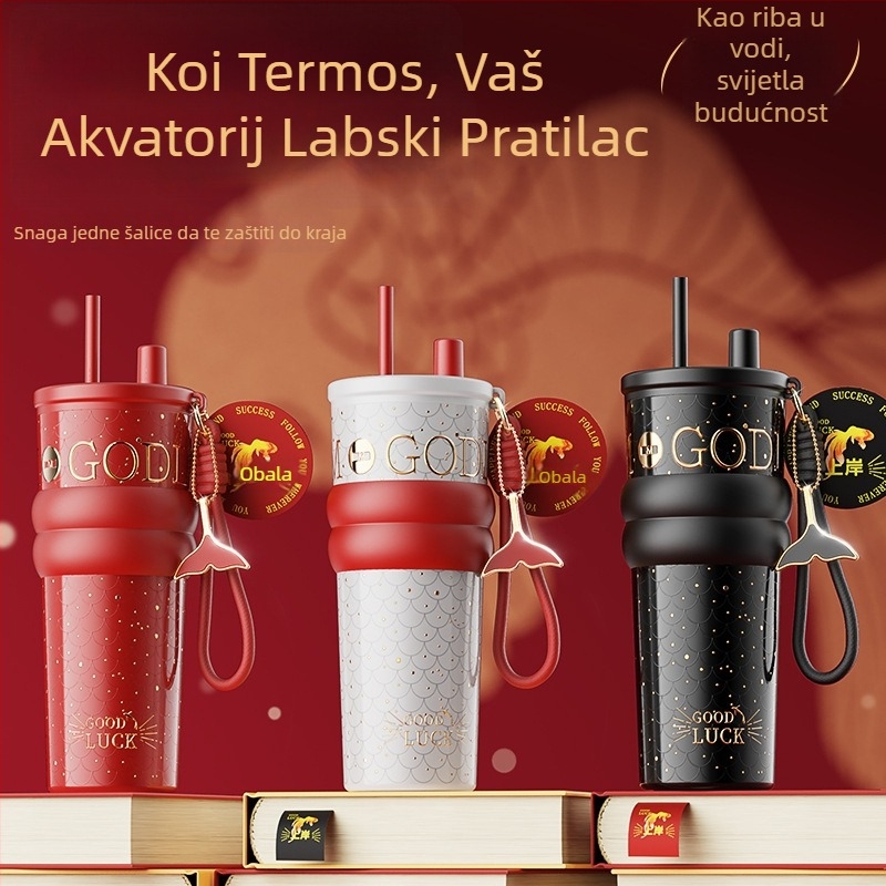 Termos za kavu s keramičkim unutarnjim dijelom i slamkom, 316L nehrđajući čelik, velika kapaciteta, darovni paket za djevojke za završetak škole