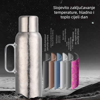 Titanska izolirana šalica s odjeljkom za čaj i vodu, unutarnji titan spremnik, vanjski titan kućište, vakuumska izolacija 12–24 h, s ručkom