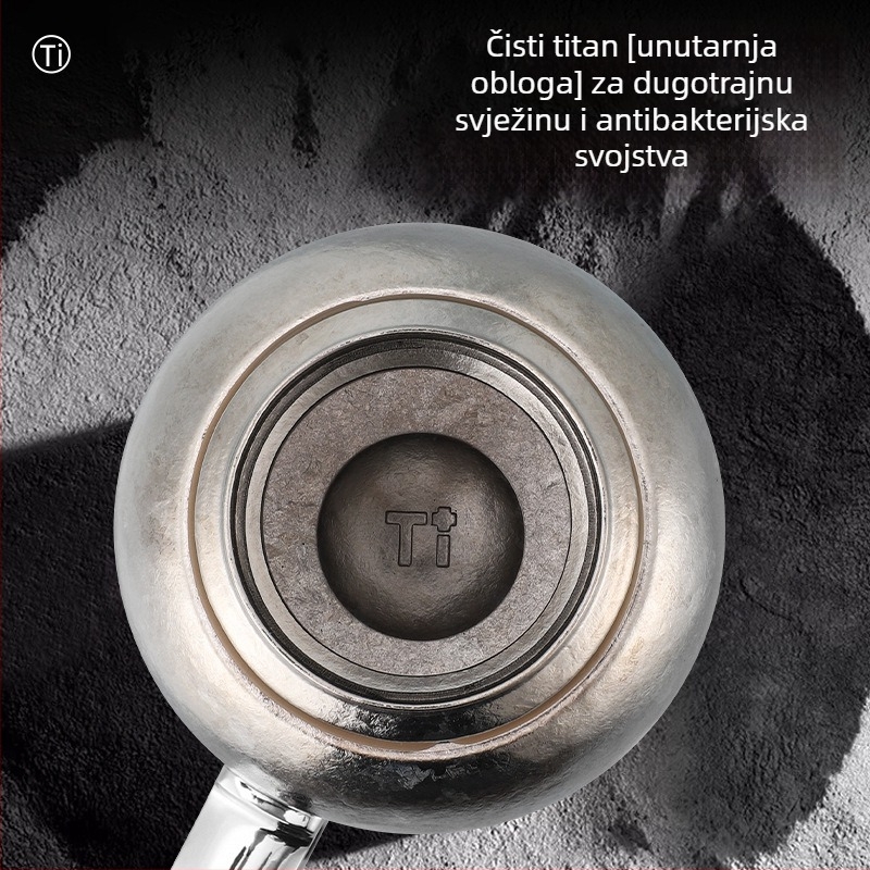 Titanska izolirana šalica s odjeljkom za čaj i vodu, unutarnji titan spremnik, vanjski titan kućište, vakuumska izolacija 12–24 h, s ručkom
