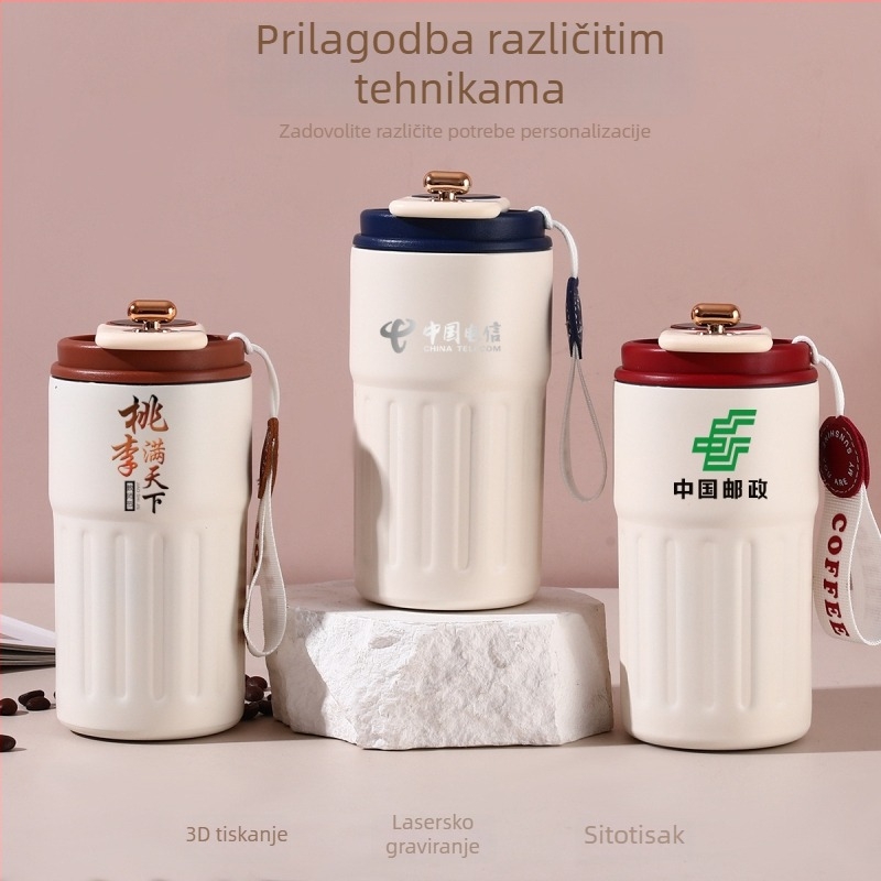 Termos šalica za kavu s unutarnjim 316 čelikom, vanjski 304 čelik, inteligentni prikaz temperature, prijenosna za automobil, mogućnost personalizacije logotipa