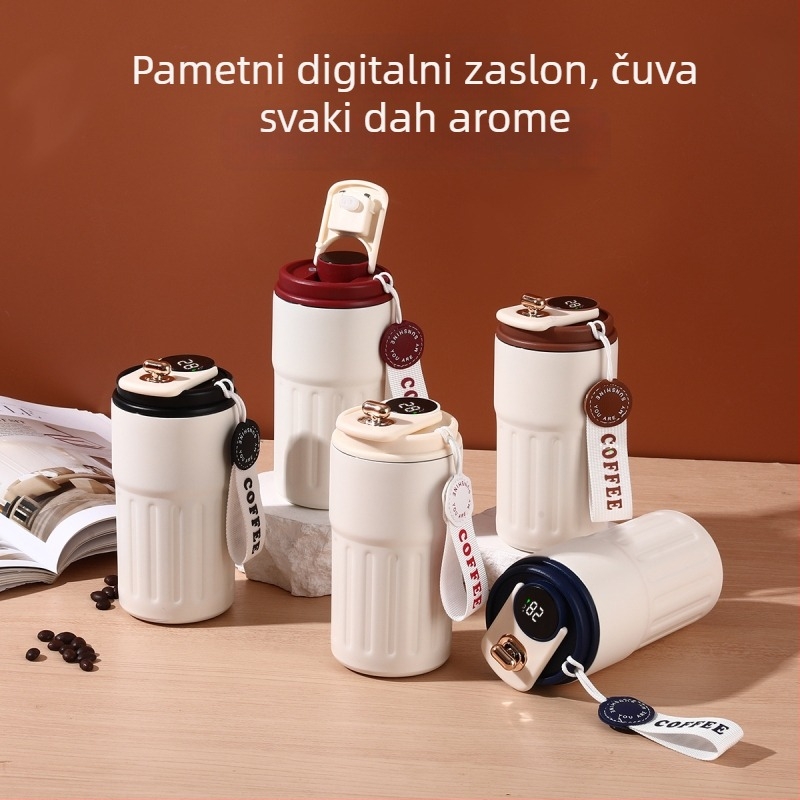 Termos šalica za kavu s unutarnjim 316 čelikom, vanjski 304 čelik, inteligentni prikaz temperature, prijenosna za automobil, mogućnost personalizacije logotipa