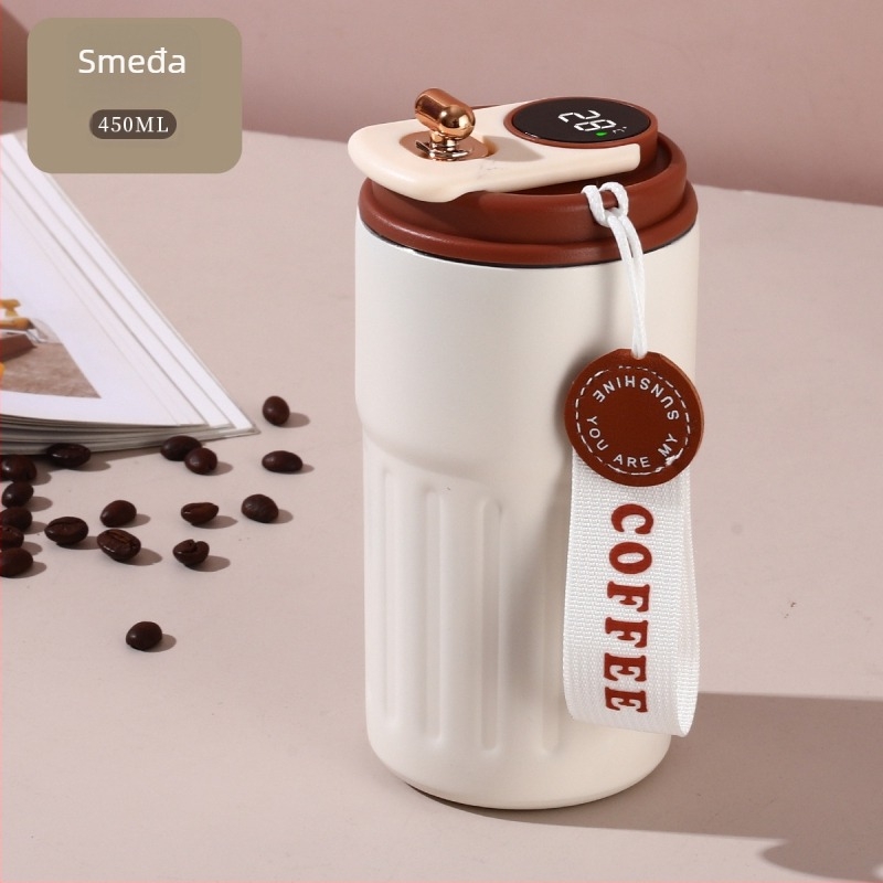 Termos šalica za kavu s unutarnjim 316 čelikom, vanjski 304 čelik, inteligentni prikaz temperature, prijenosna za automobil, mogućnost personalizacije logotipa