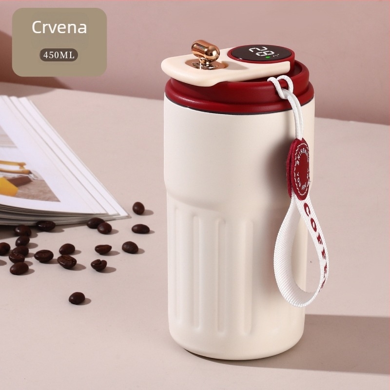 Termos šalica za kavu s unutarnjim 316 čelikom, vanjski 304 čelik, inteligentni prikaz temperature, prijenosna za automobil, mogućnost personalizacije logotipa