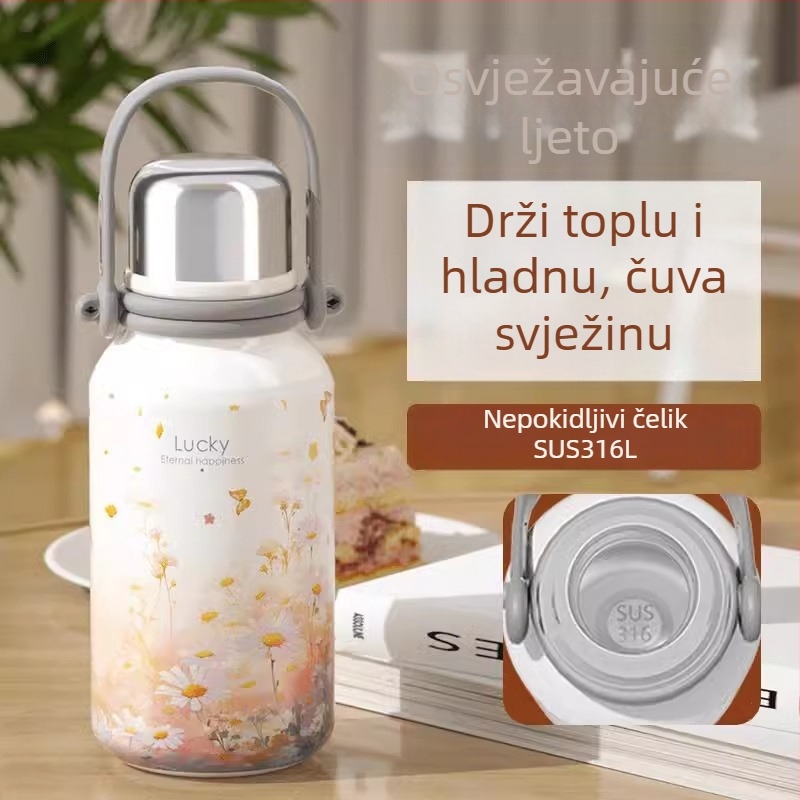 Termos šalica s unutarnjim dijelom od 316 nehrđajućeg čelika, kućištem od 201 nehrđajućeg čelika, vakuumska izolacija 6–12 sati, s ručkom, prenosiva, prilagodljiv logotip