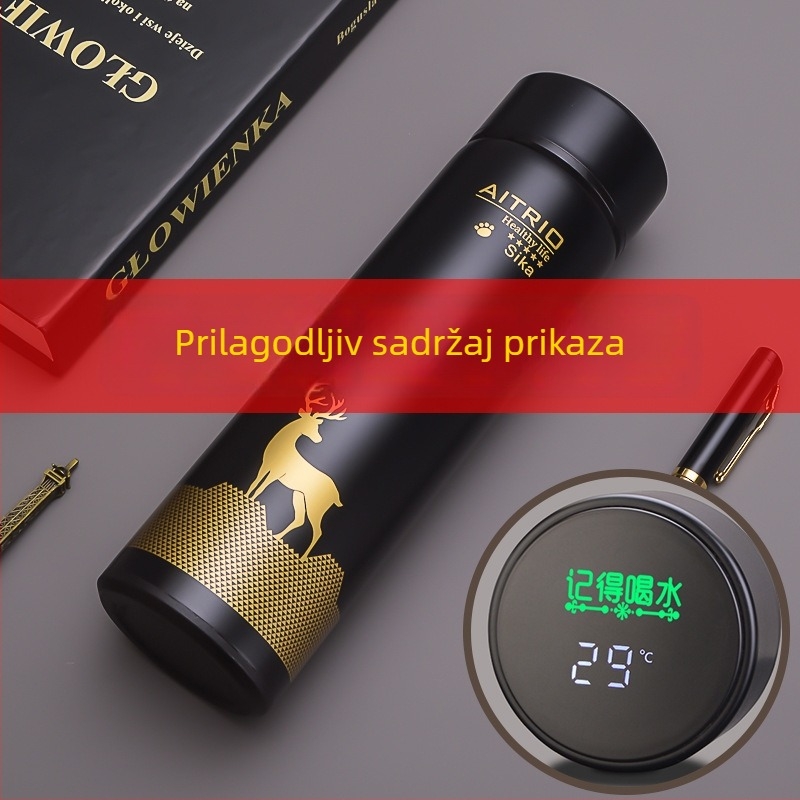 Termos šalica s graviranim logom – dvostruka stijenka od nehrđajućeg čelika, unutarnji 304, vanjski 201, izolacija 6–12 sati, prilagodljiv tisak: lasersko graviranje, sitotisak ili 3D ispis