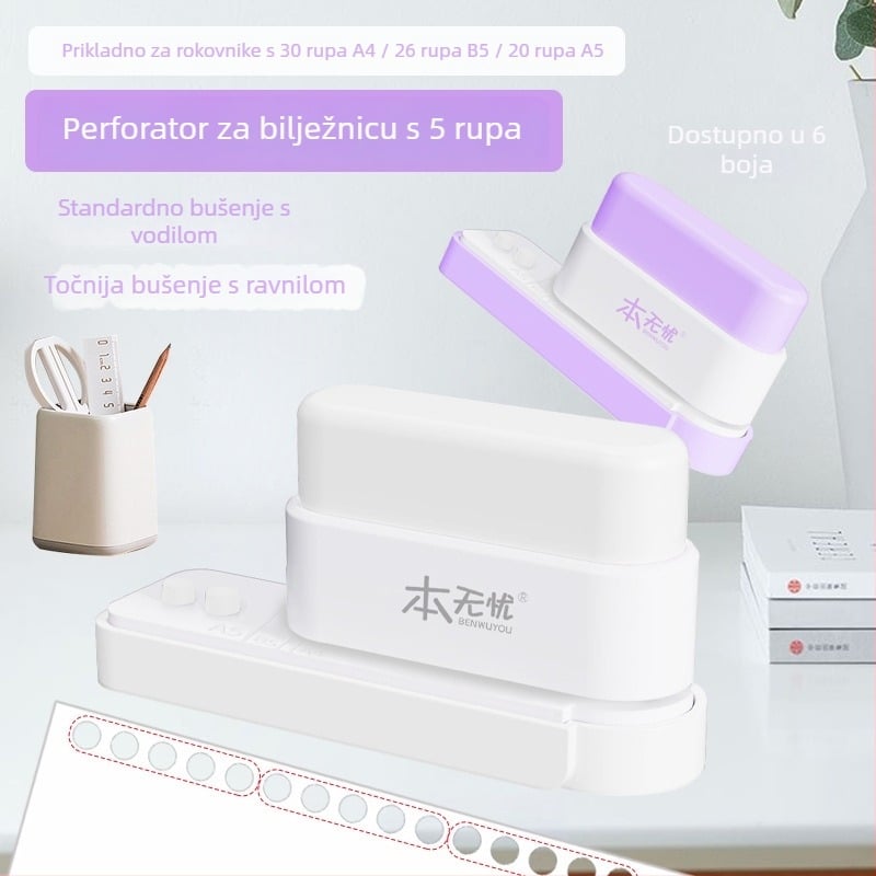 Perforator za 5 rupa, ručni, kapacitet 5 rupa, debljina bušenja 0.01, neto težina 150 g