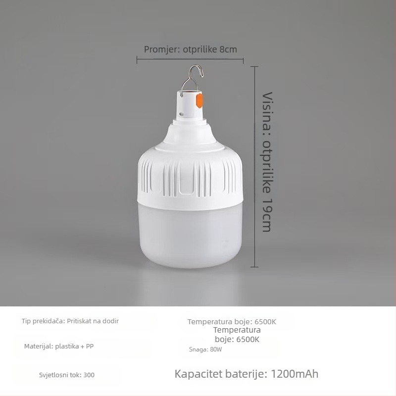 LED kamping svjetiljka s USB punjenjem, 5V, 10W, gumb prekidač
