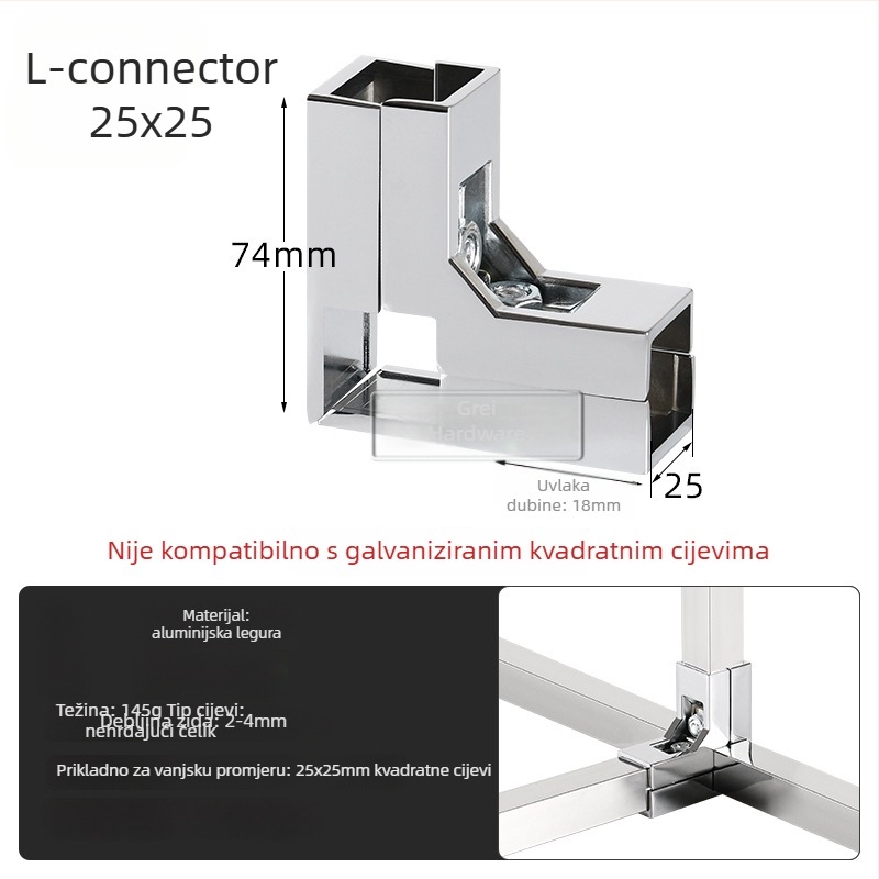 Konektor aluminijskog legura za kvadratnu cijev, za DIY police i sušilice za odjeću, višestruko spajanje