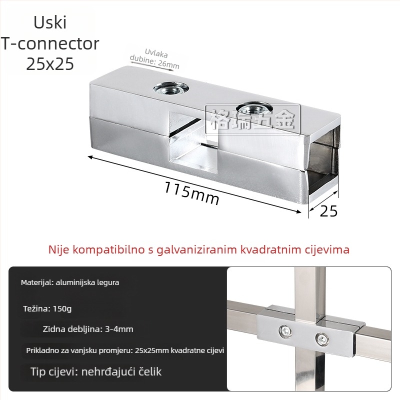 Konektor aluminijskog legura za kvadratnu cijev, za DIY police i sušilice za odjeću, višestruko spajanje