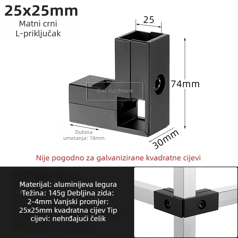 Konektor aluminijskog legura za kvadratnu cijev, za DIY police i sušilice za odjeću, višestruko spajanje