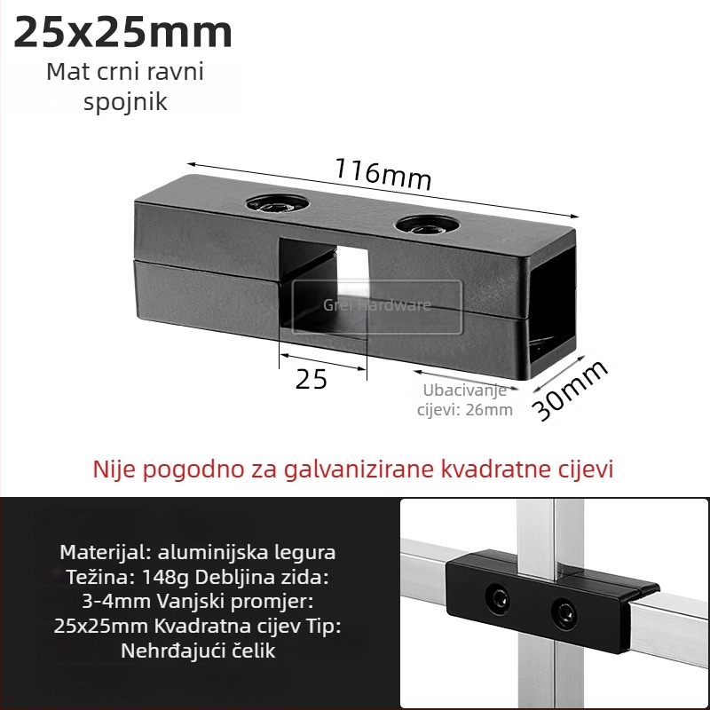 Konektor aluminijskog legura za kvadratnu cijev, za DIY police i sušilice za odjeću, višestruko spajanje