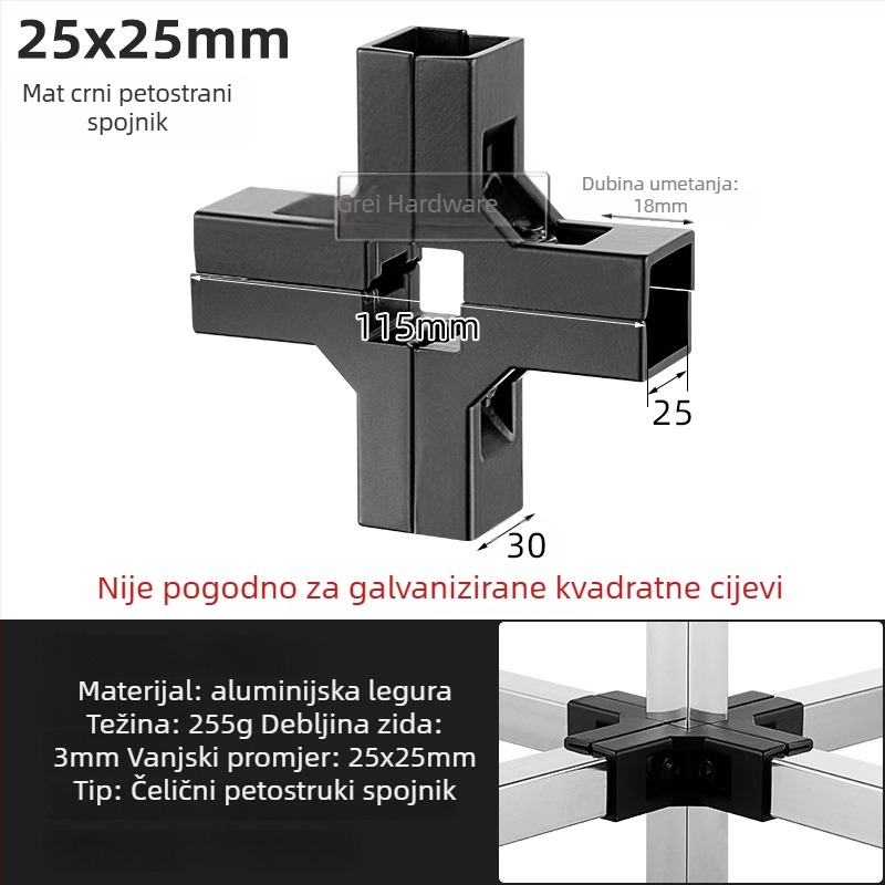 Konektor aluminijskog legura za kvadratnu cijev, za DIY police i sušilice za odjeću, višestruko spajanje