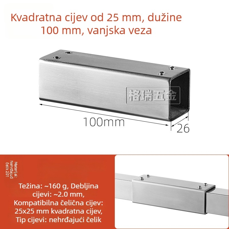 Konektor aluminijskog legura za kvadratnu cijev, za DIY police i sušilice za odjeću, višestruko spajanje