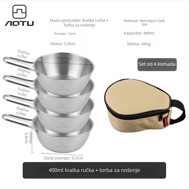 Set posuđa od 304 nehrđajućeg čelika za kampiranje, sklopive zdjele i štapići za jelo, prijenosno, 504 g, za 2–3 osobe, model AT6446, brenda Bump