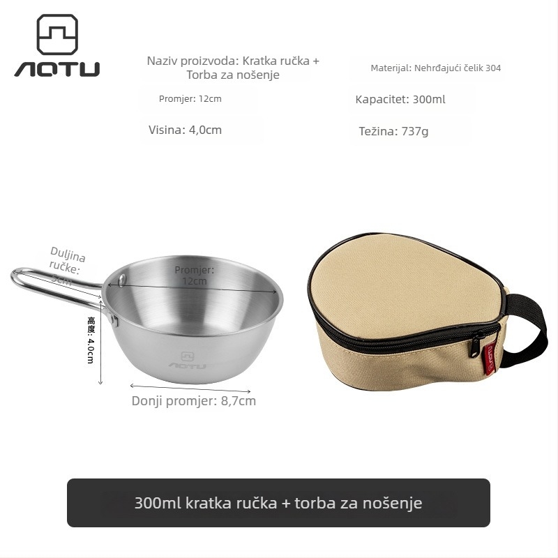 Set posuđa od 304 nehrđajućeg čelika za kampiranje, sklopive zdjele i štapići za jelo, prijenosno, 504 g, za 2–3 osobe, model AT6446, brenda Bump