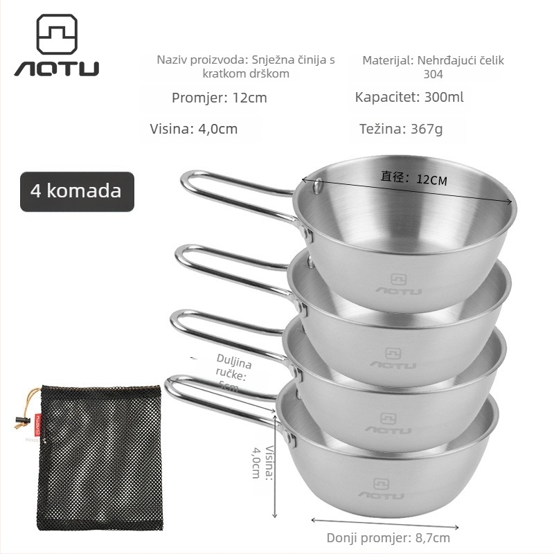 Set posuđa od 304 nehrđajućeg čelika za kampiranje, sklopive zdjele i štapići za jelo, prijenosno, 504 g, za 2–3 osobe, model AT6446, brenda Bump