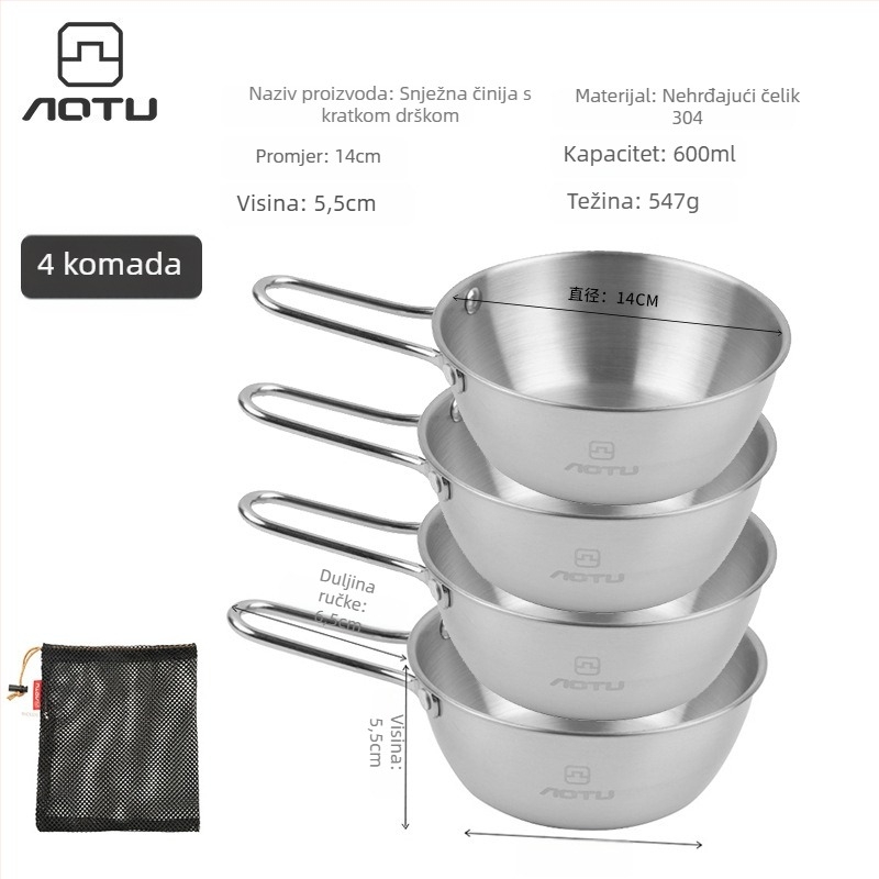 Set posuđa od 304 nehrđajućeg čelika za kampiranje, sklopive zdjele i štapići za jelo, prijenosno, 504 g, za 2–3 osobe, model AT6446, brenda Bump