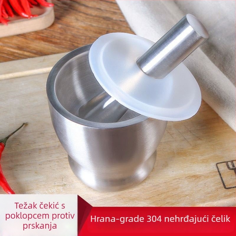 Preša za češnjak od 304 nehrđajućeg čelika, čvrsti pestle, ručna, tradicionalni kuhinjski mljevenje
