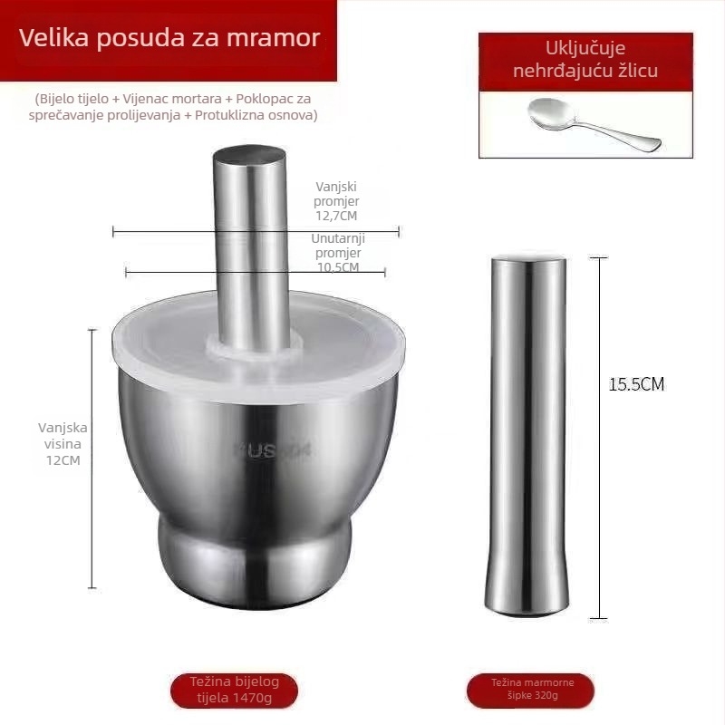 Preša za češnjak od 304 nehrđajućeg čelika, čvrsti pestle, ručna, tradicionalni kuhinjski mljevenje