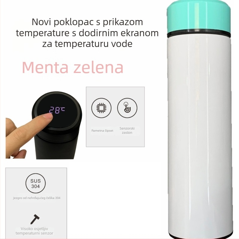 Termos šalica s vakuum izolacijom, unutarnja 304 nehrđajući čelik, vanjska 201 nehrđajući čelik, otisak loga toplim prijenosom, pravilan oblik, lagani luksuz