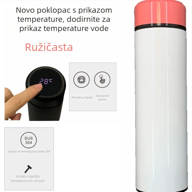 Termos šalica s vakuum izolacijom, unutarnja 304 nehrđajući čelik, vanjska 201 nehrđajući čelik, otisak loga toplim prijenosom, pravilan oblik, lagani luksuz