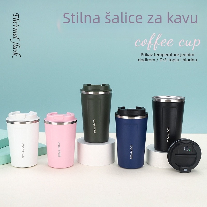 Termos šalica s dvostrukim stijenkama, vakuumska izolacija, unutarnji 304 nehrđajući čelik, vanjski 201 nehrđajući čelik, navojni poklopac, mogućnost logotipa