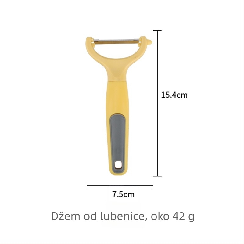 Set kuhinjskih gadgeta: olovivač, tortna špahtula, reznik voća i otvarač boce; drške od drveta/PP; ABS dijelovi; oštrice od 430 nehrđajućeg čelika.