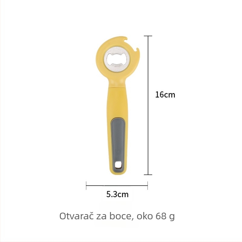 Set kuhinjskih gadgeta: olovivač, tortna špahtula, reznik voća i otvarač boce; drške od drveta/PP; ABS dijelovi; oštrice od 430 nehrđajućeg čelika.