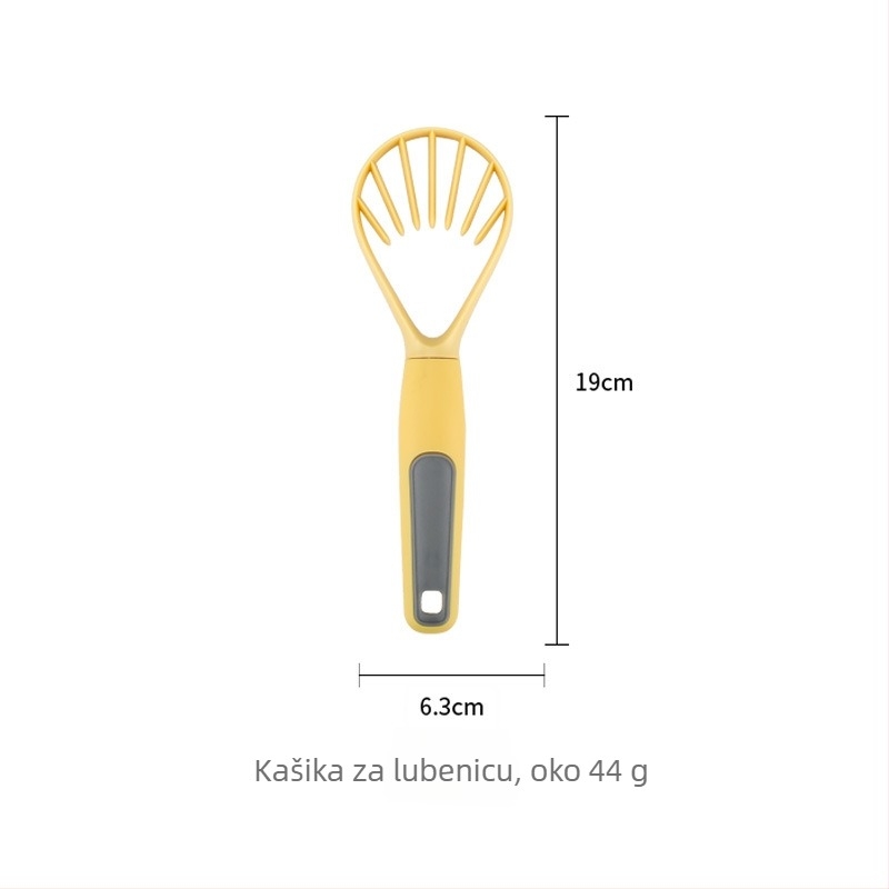 Set kuhinjskih gadgeta: olovivač, tortna špahtula, reznik voća i otvarač boce; drške od drveta/PP; ABS dijelovi; oštrice od 430 nehrđajućeg čelika.