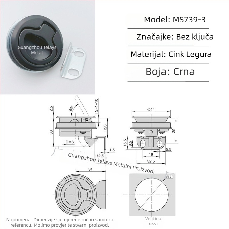 Tress MS739 push-tip skrivena ručka za RV i hitnu pomoć, kuglični mehanizam od cinkovog legura, model MS739