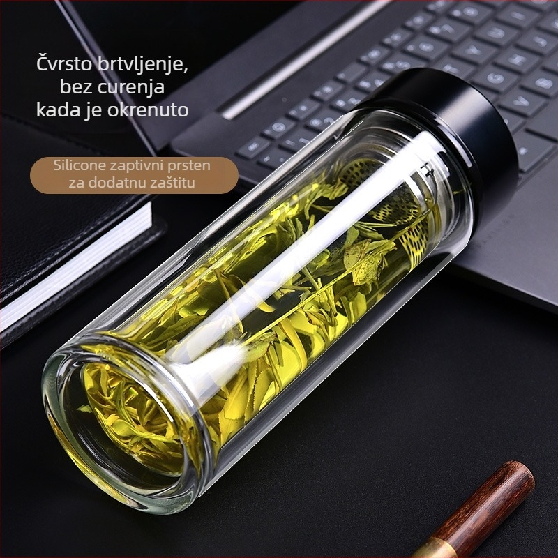 Dvostruko staklena šalica za čaj od visokosilikatnog stakla, uredska upotreba, otpornost na visoke temperature, zaštita od opeklina, pametna kontrola temperature