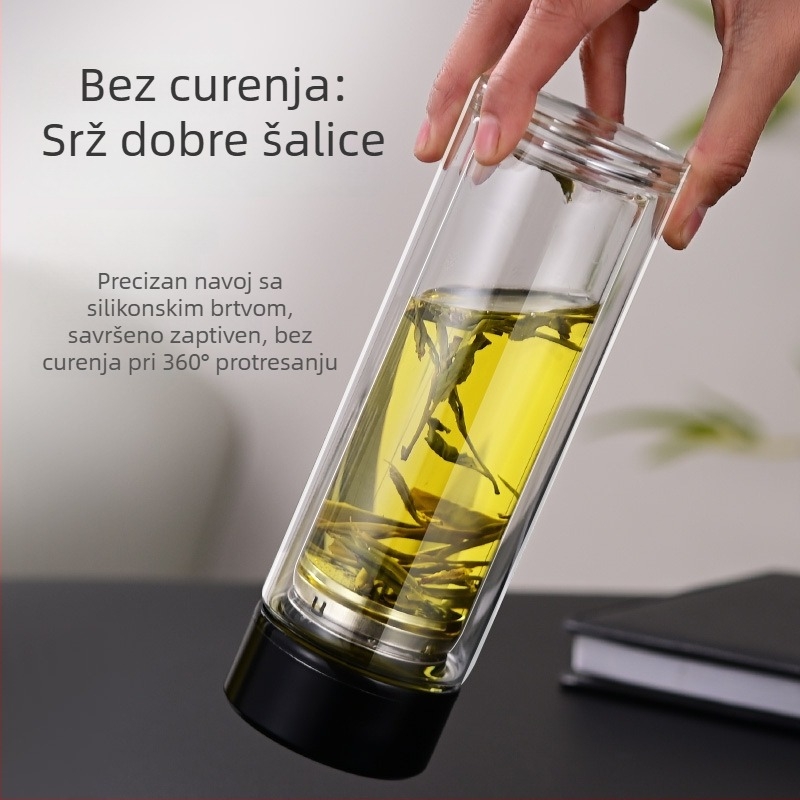 Dvostruko staklena šalica za čaj od visokosilikatnog stakla, uredska upotreba, otpornost na visoke temperature, zaštita od opeklina, pametna kontrola temperature