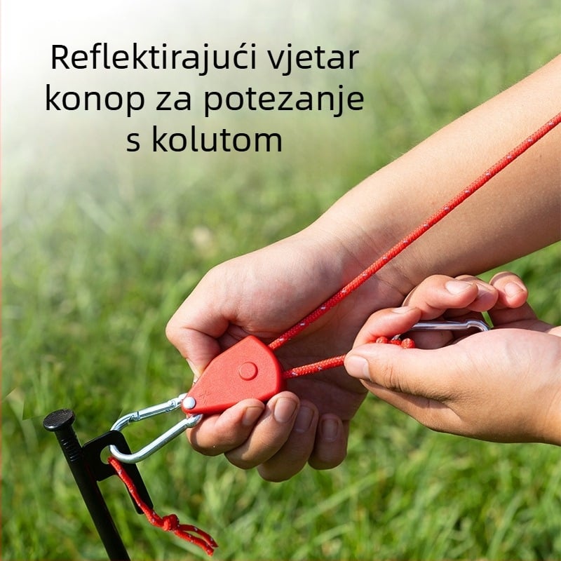 Šator-vučeni užad s metalnom kolotkom za kampiranje, prilagodljiva užad za platno šatora, karabina s kukom i elastika