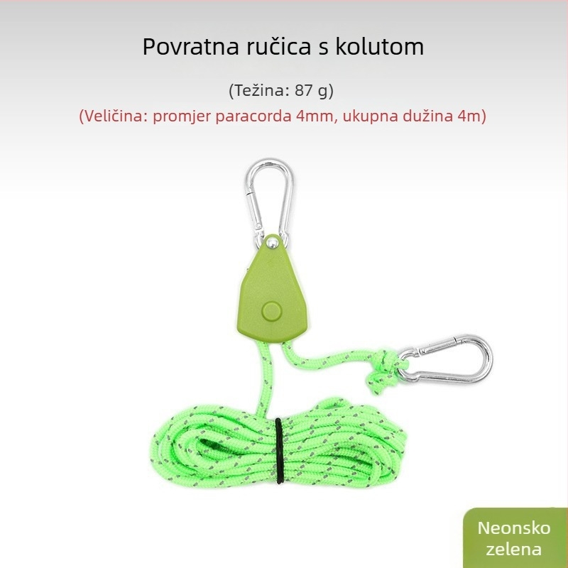 Šator-vučeni užad s metalnom kolotkom za kampiranje, prilagodljiva užad za platno šatora, karabina s kukom i elastika