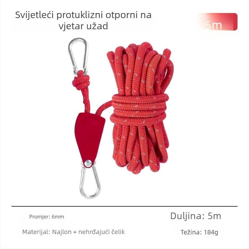 Šator-vučeni užad s metalnom kolotkom za kampiranje, prilagodljiva užad za platno šatora, karabina s kukom i elastika