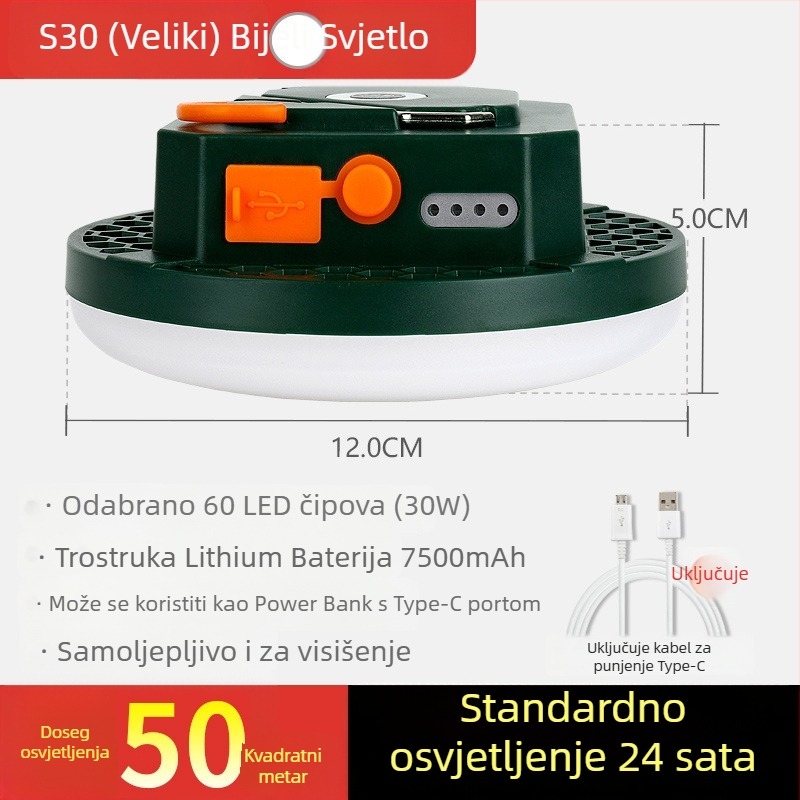 LED svjetlo za kampiranje – napajano kinetičkom energijom, vodootporno, prijenosno